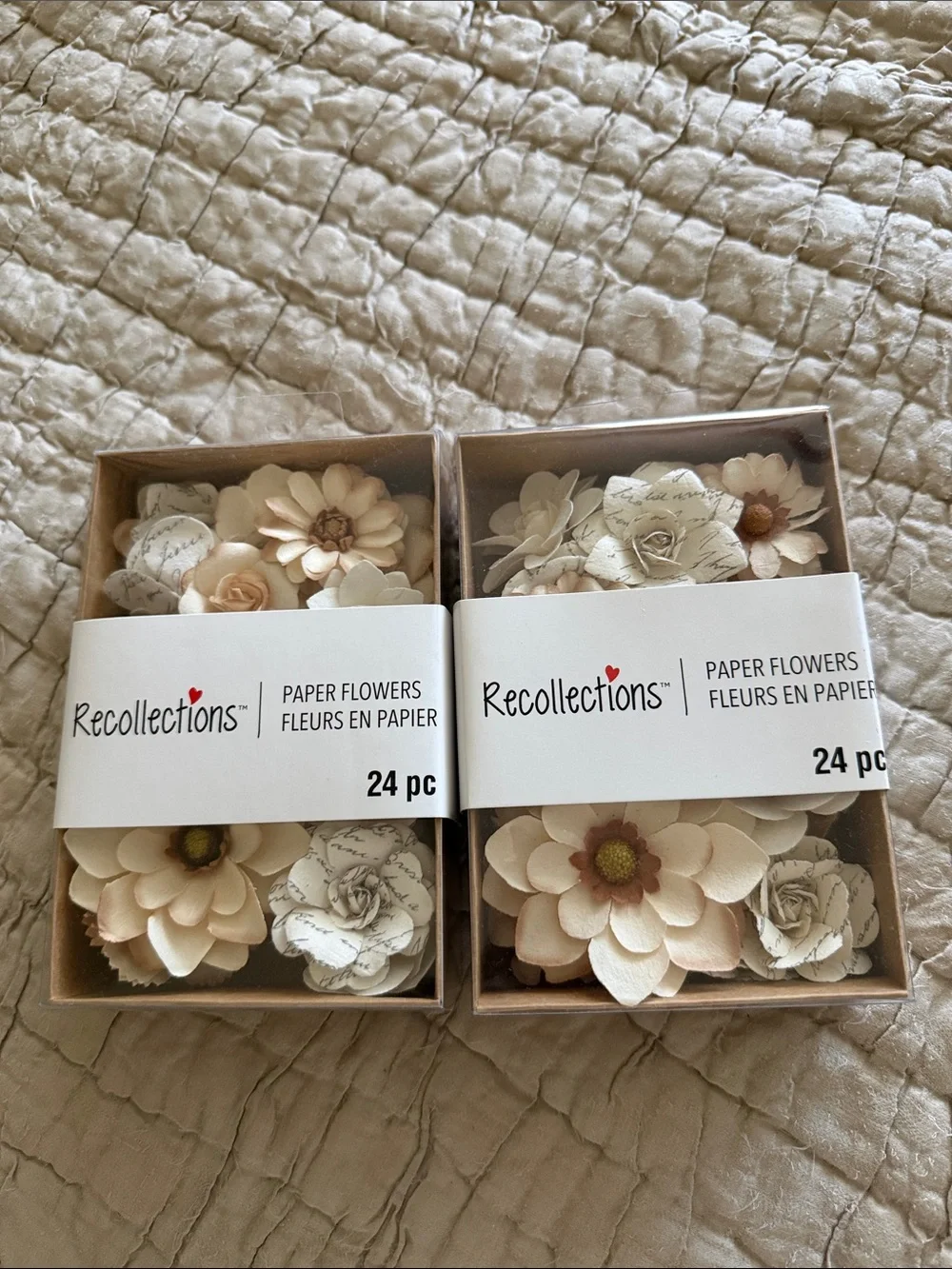 Recollections Cream, White and Beige Paper Flower Embellishments - 48pc